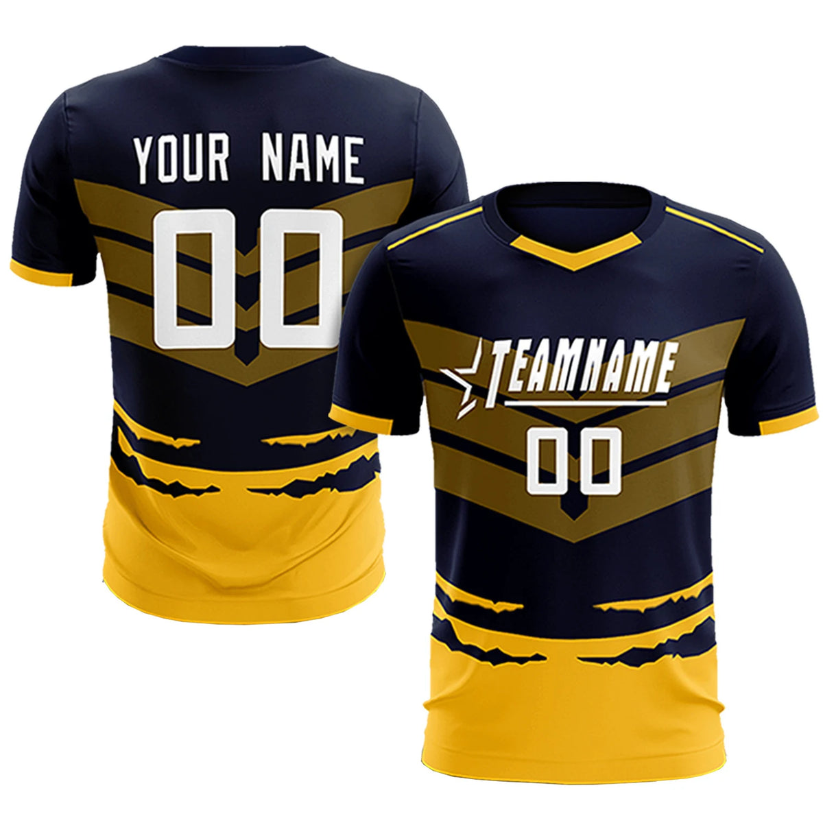 Custom Navy Yellow Men Uniform Soccer Sets Jersey