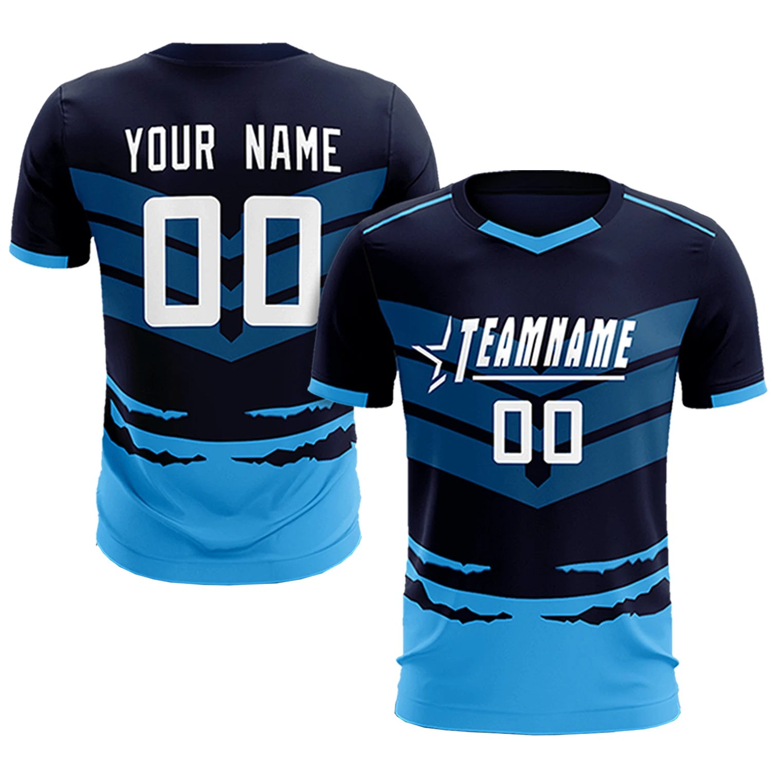 Custom Navy Powder Blue Men Uniform Soccer Sets Jersey