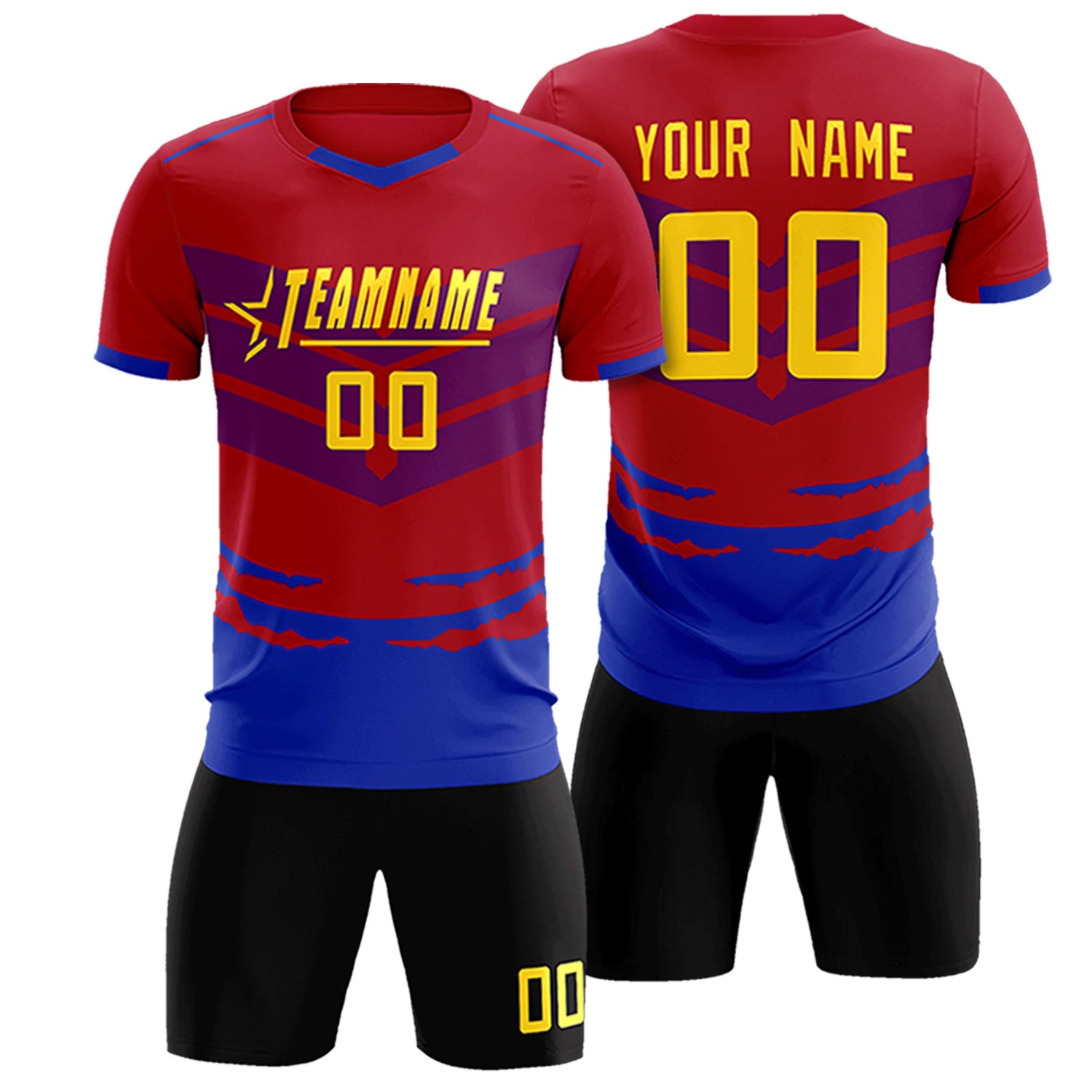 Custom Red Royal Blue Men Uniform Soccer Sets Jersey
