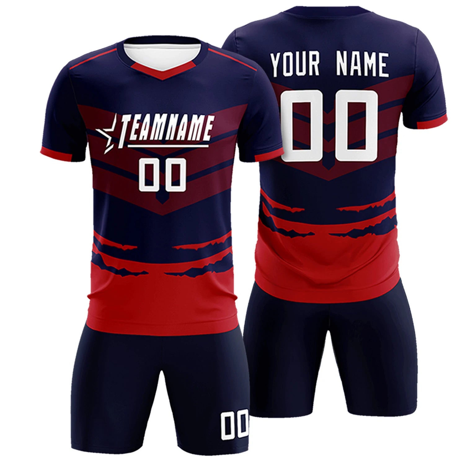 Custom Navy Red Men Uniform Soccer Sets Jersey