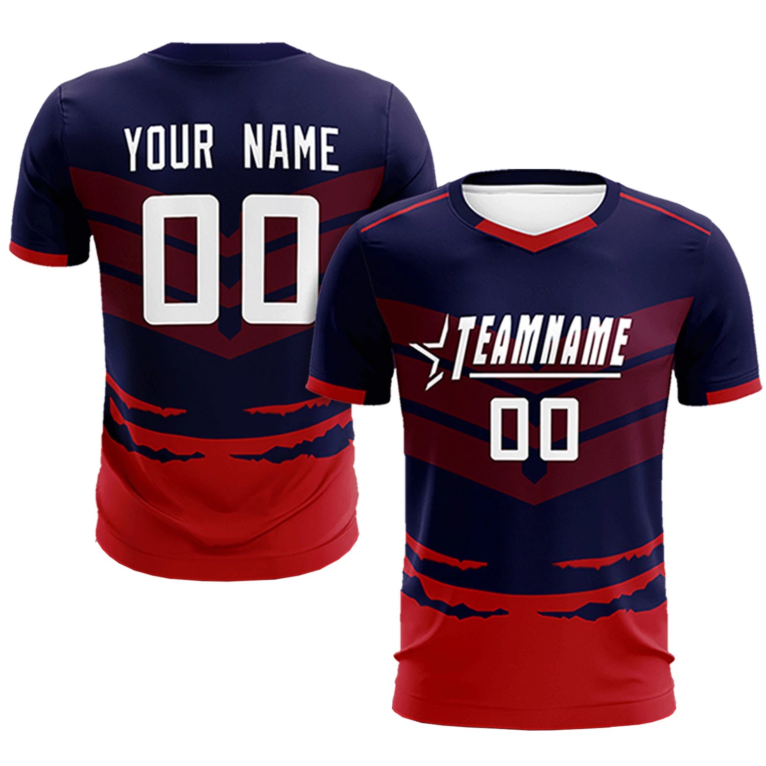 Custom Navy Red Men Uniform Soccer Sets Jersey