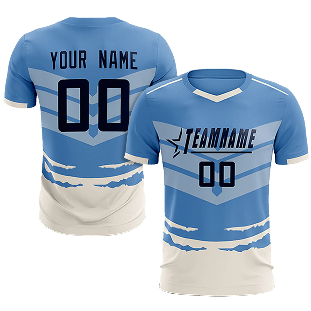 Custom Light Blue Cream Men Uniform Soccer Sets Jersey