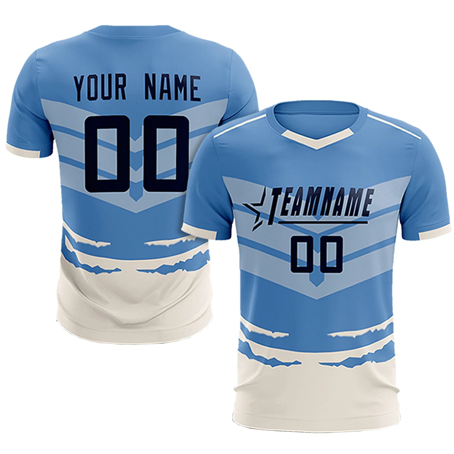 Custom Light Blue Cream Men Uniform Soccer Sets Jersey