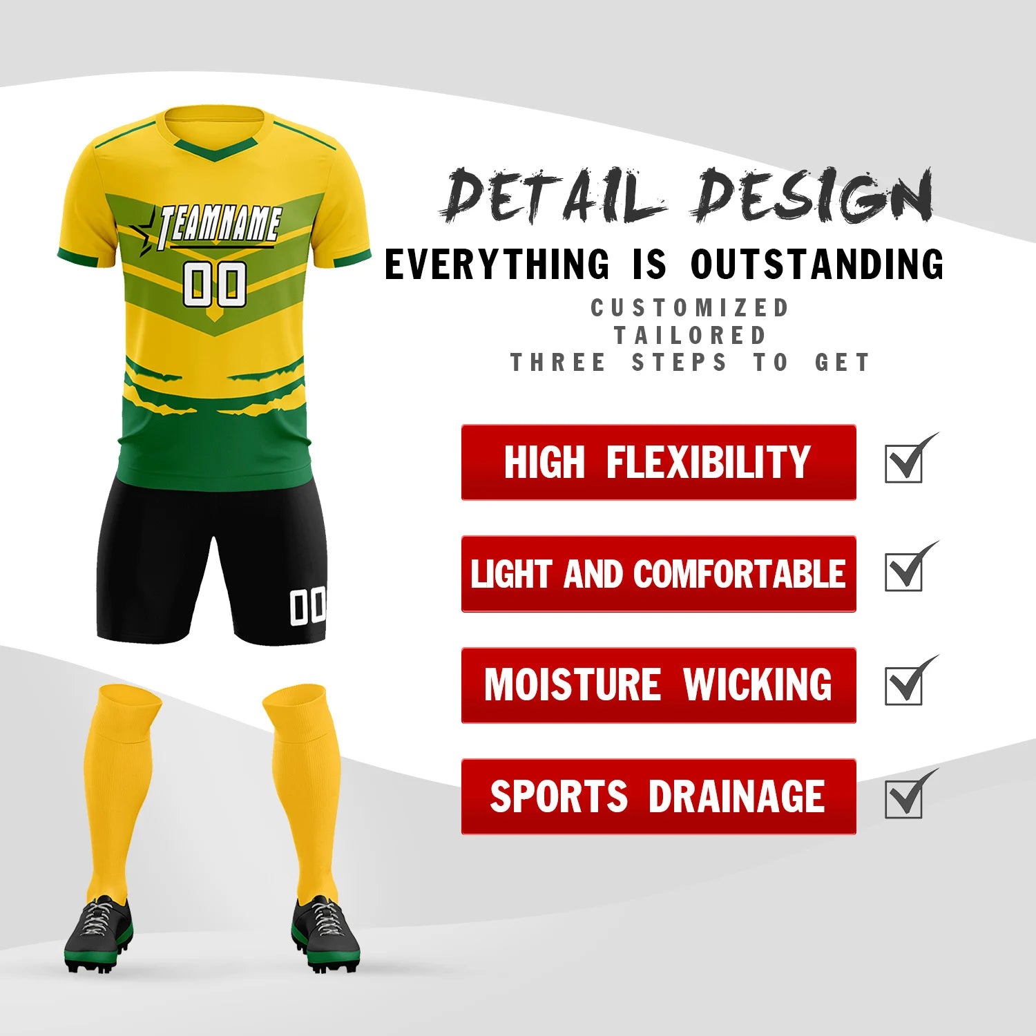 Custom Gold01 Kelly Green Men Uniform Soccer Sets Jersey