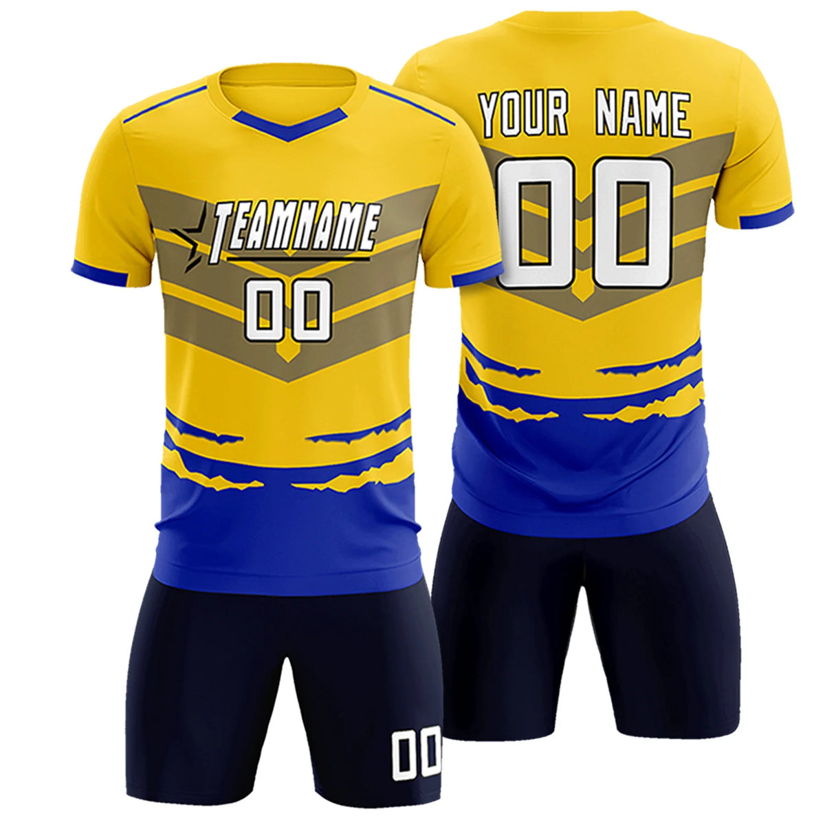 Custom Gold01 Royal Blue Men Uniform Soccer Sets Jersey