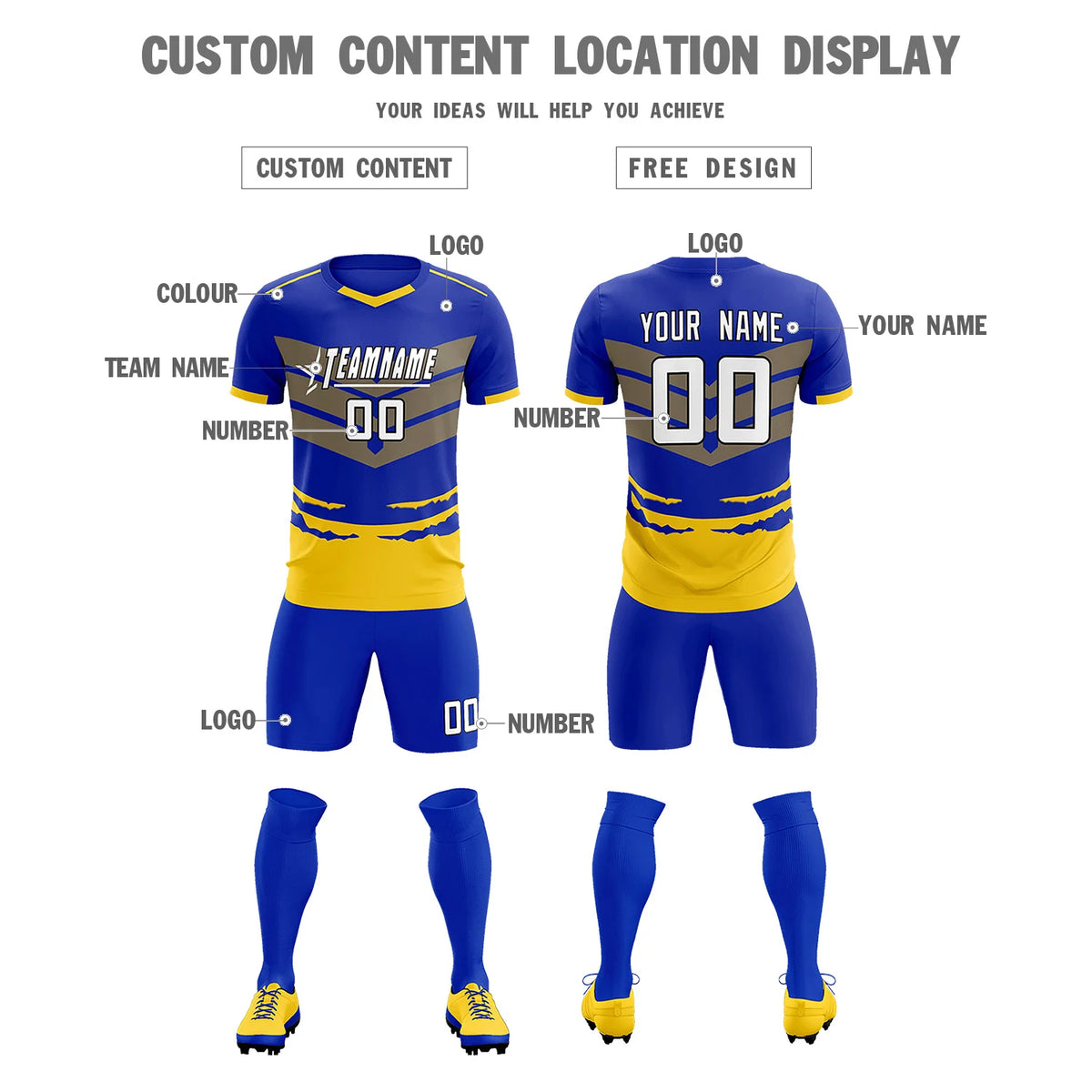 Custom Royal Blue Gold01 Men Uniform Soccer Sets Jersey