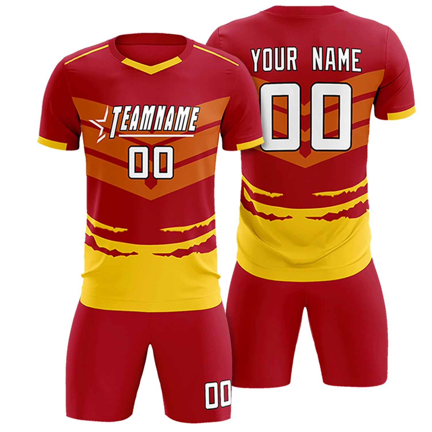 Custom Red Gold01 Men Uniform Soccer Sets Jersey
