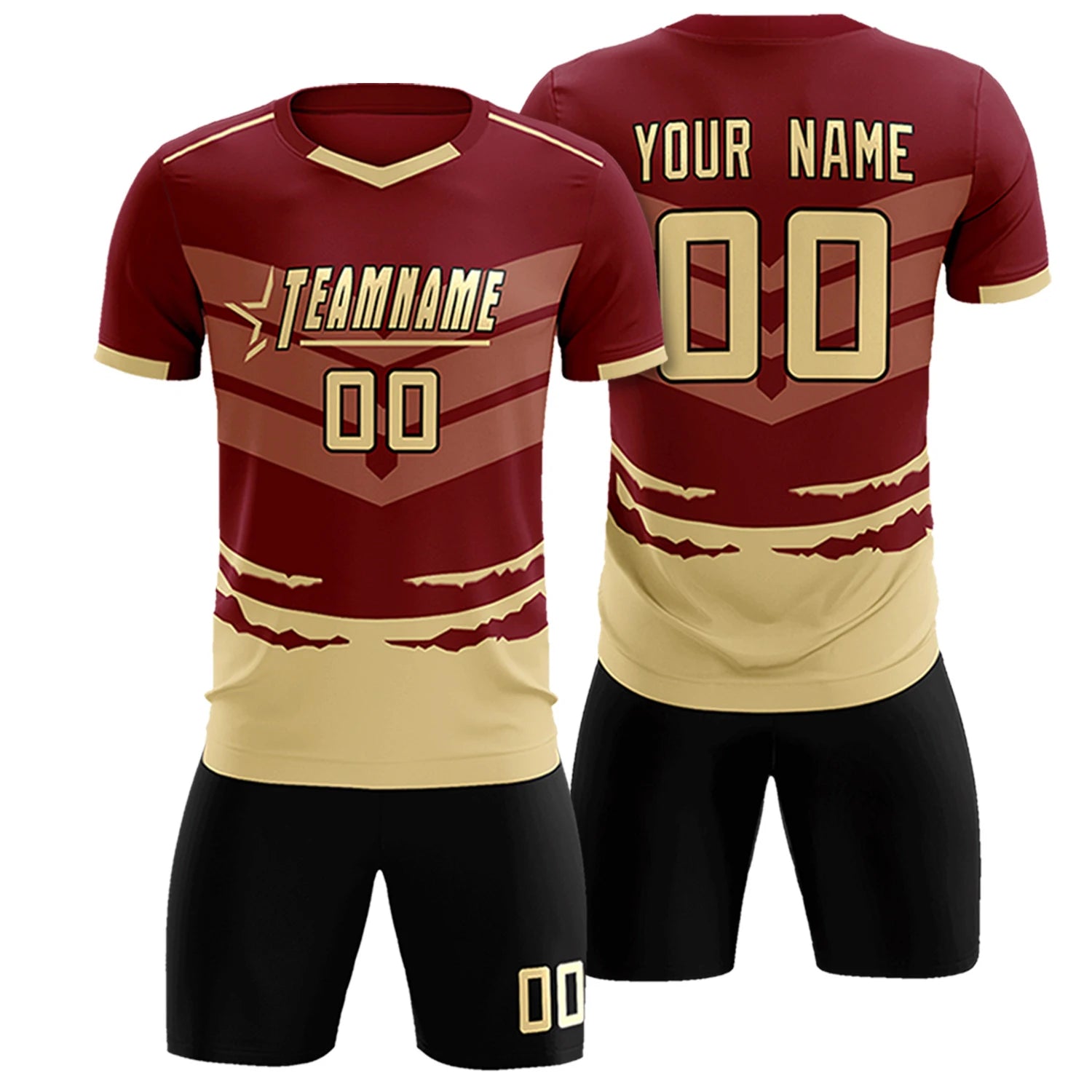 Custom Crimson Khaki Men Uniform Soccer Sets Jersey