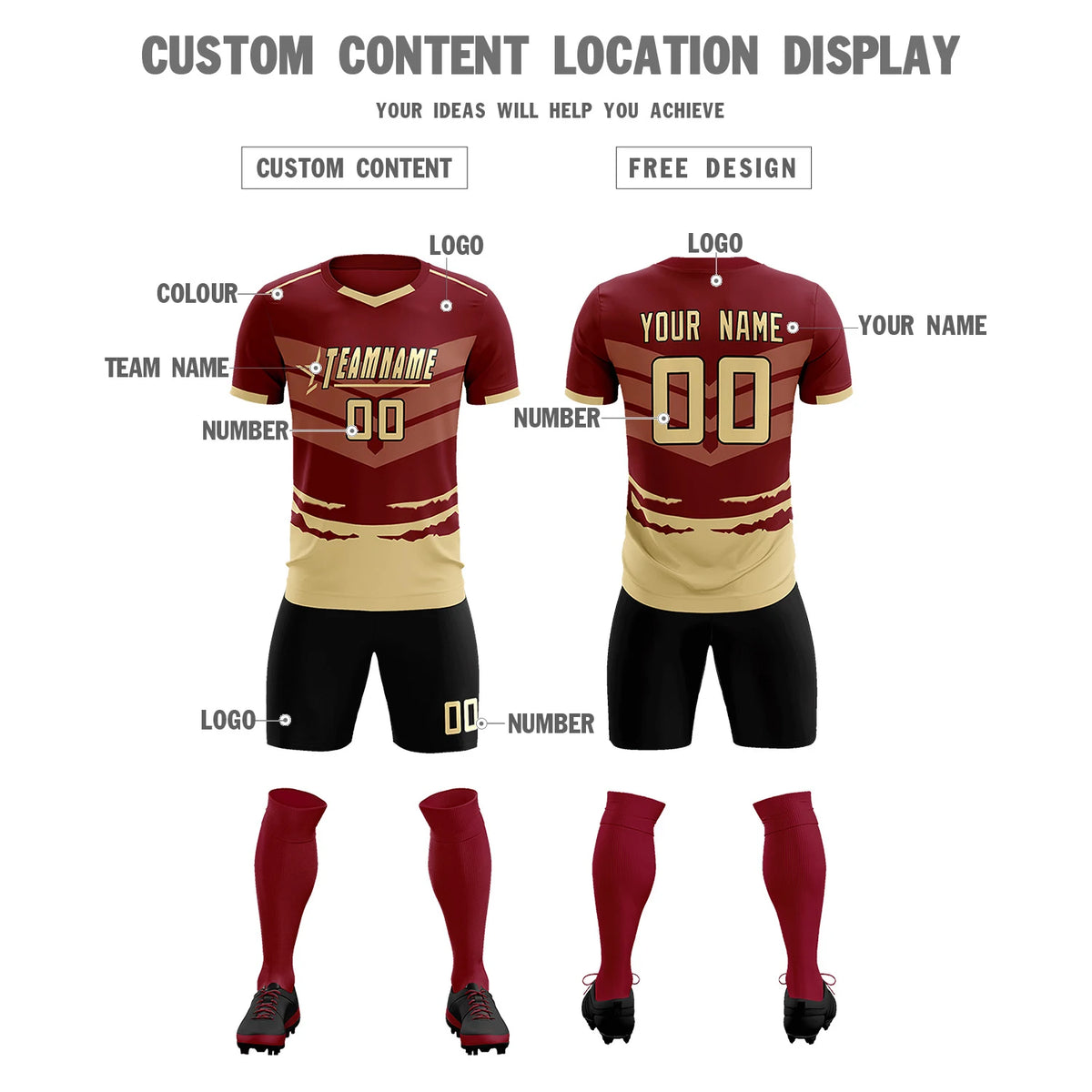 Custom Crimson Khaki Men Uniform Soccer Sets Jersey