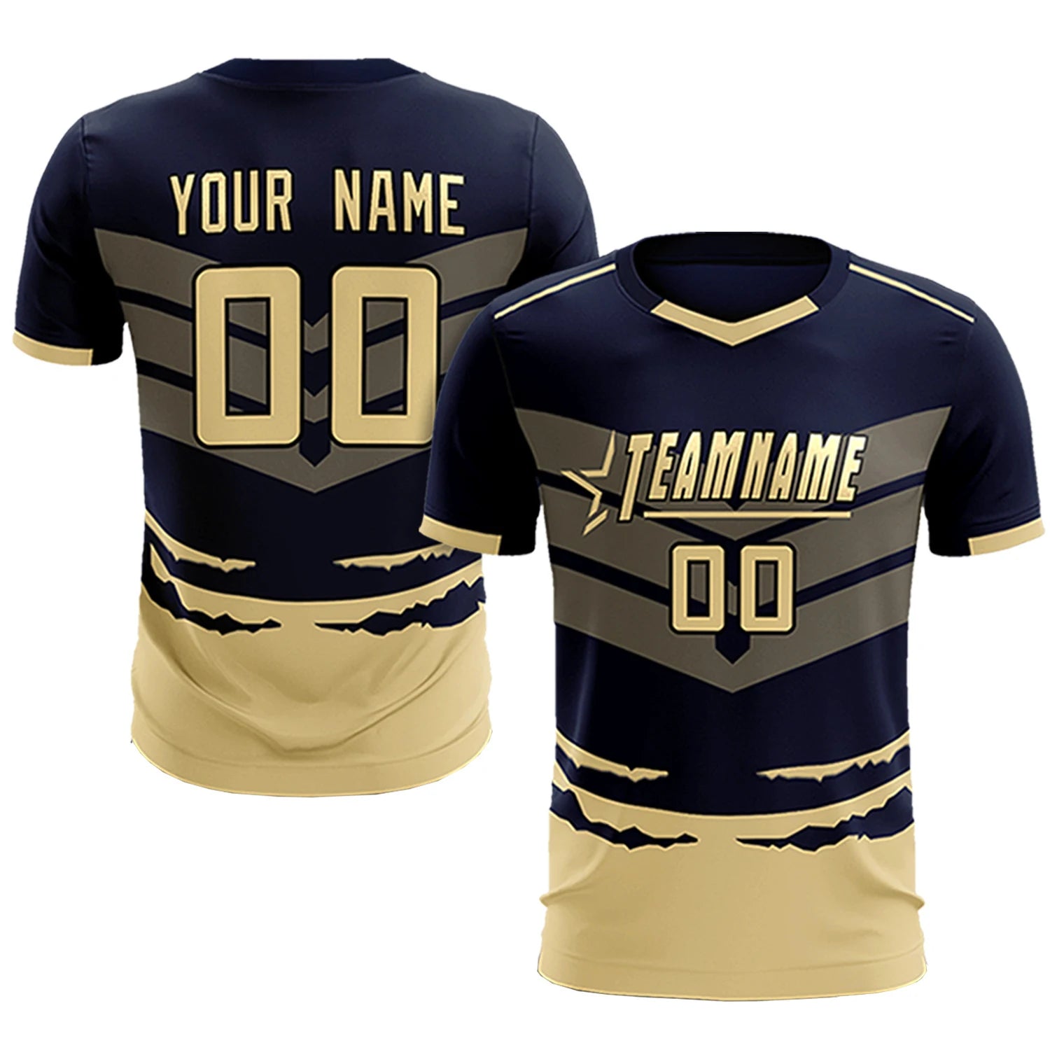 Custom Navy Khaki Men Uniform Soccer Sets Jersey