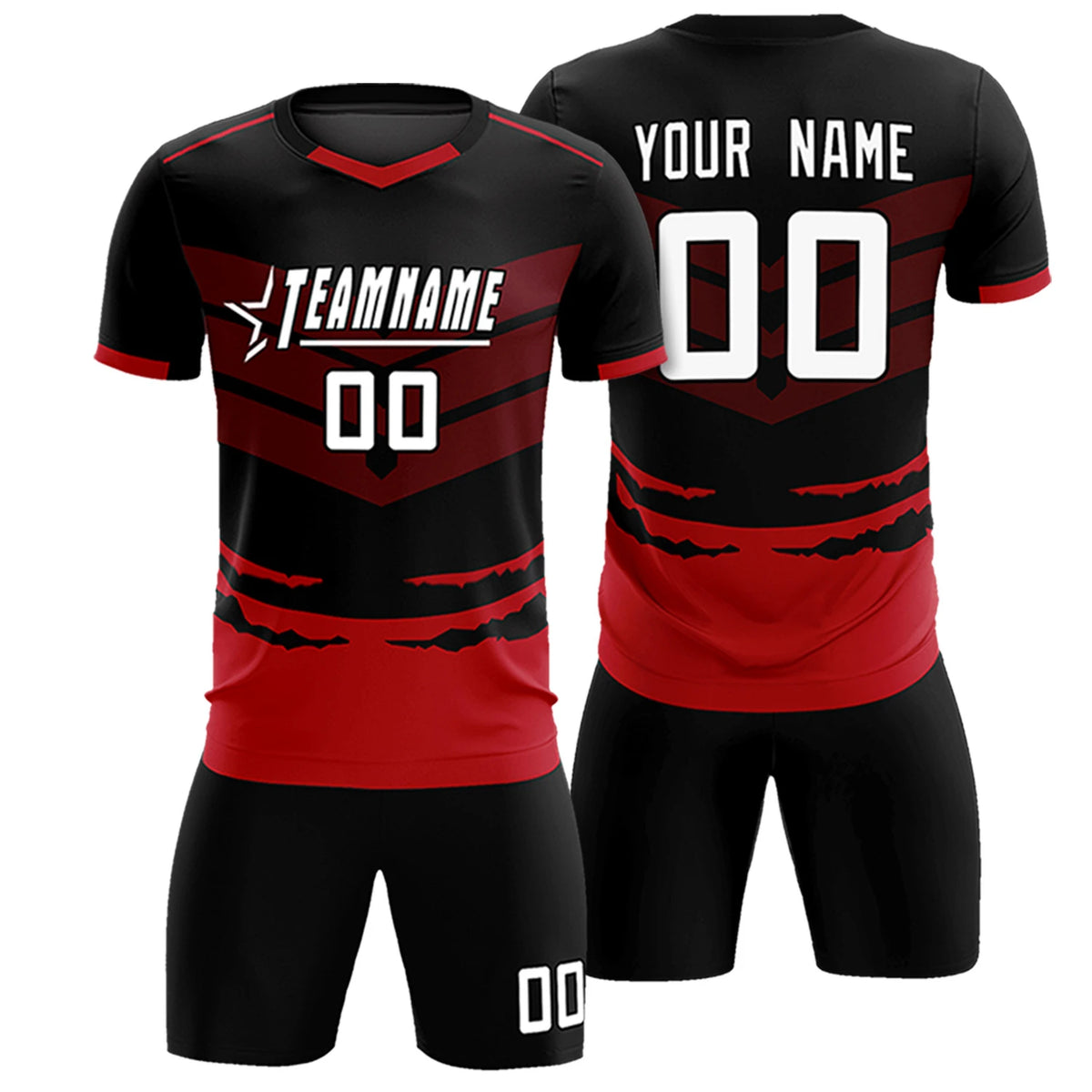 Custom Black Red Men Uniform Soccer Sets Jersey