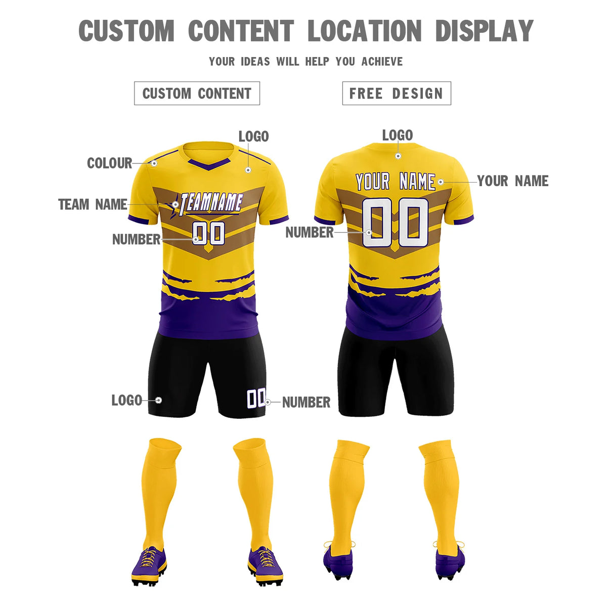 Custom Gold01 Purple Men Uniform Soccer Sets Jersey