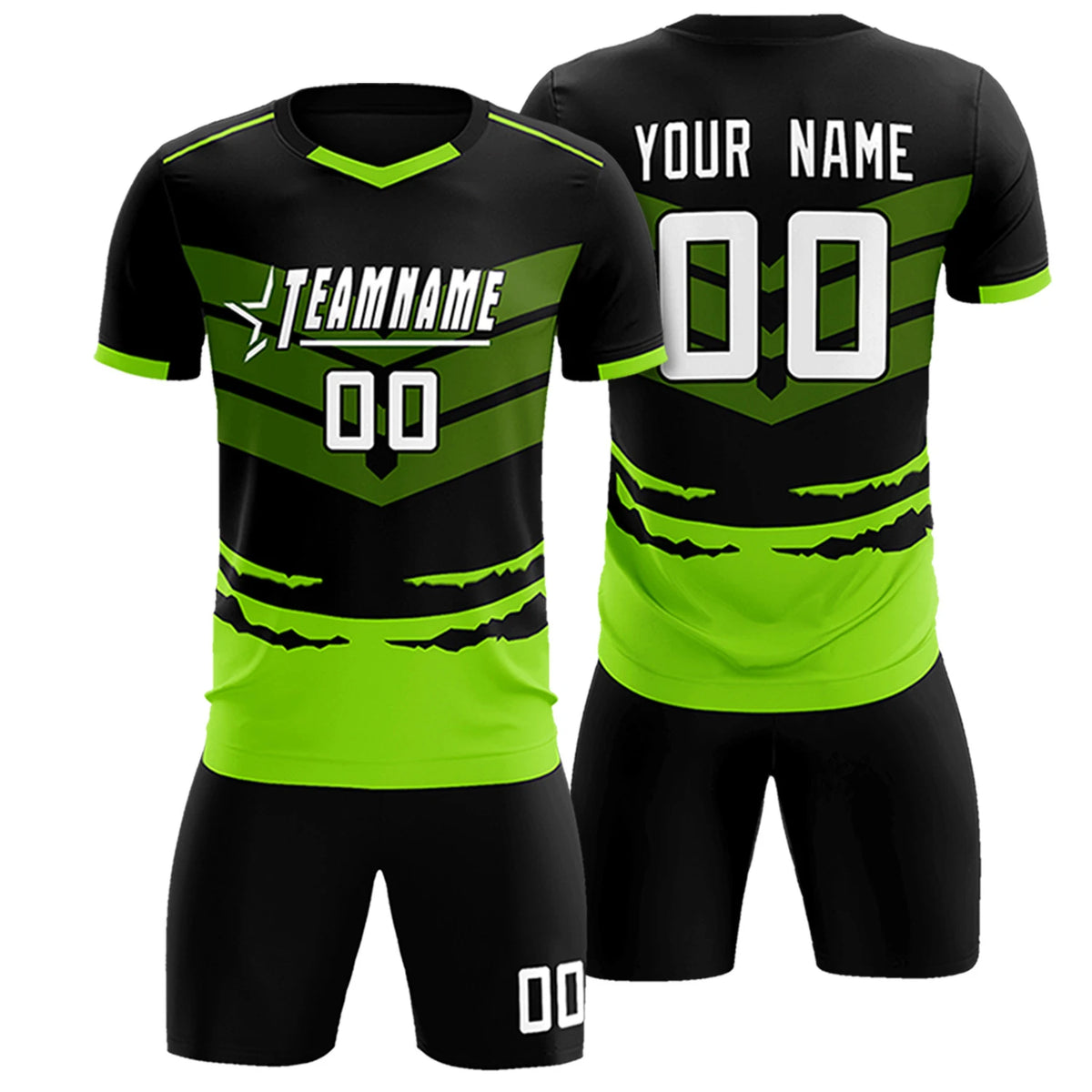 Custom Black Neon Green Men Uniform Soccer Sets Jersey