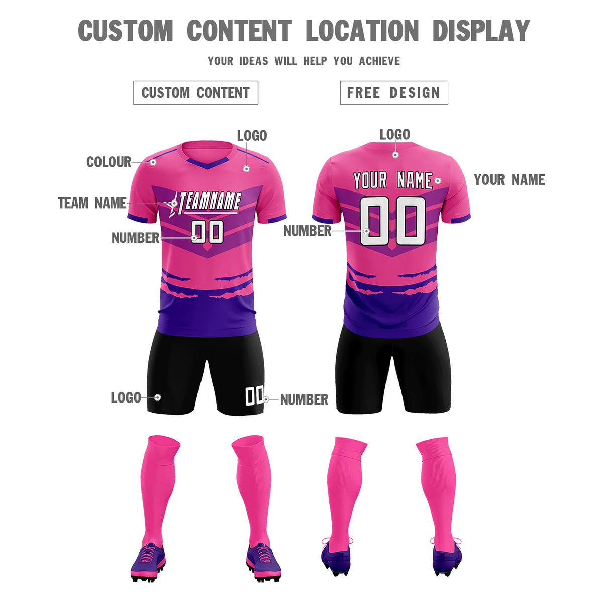 Custom Pink Purple Men Uniform Soccer Sets Jersey
