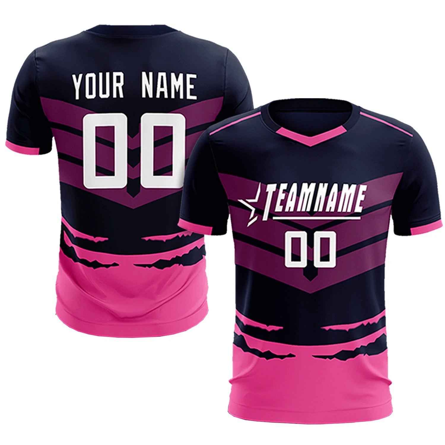 Custom Navy Pink Men Uniform Soccer Sets Jersey