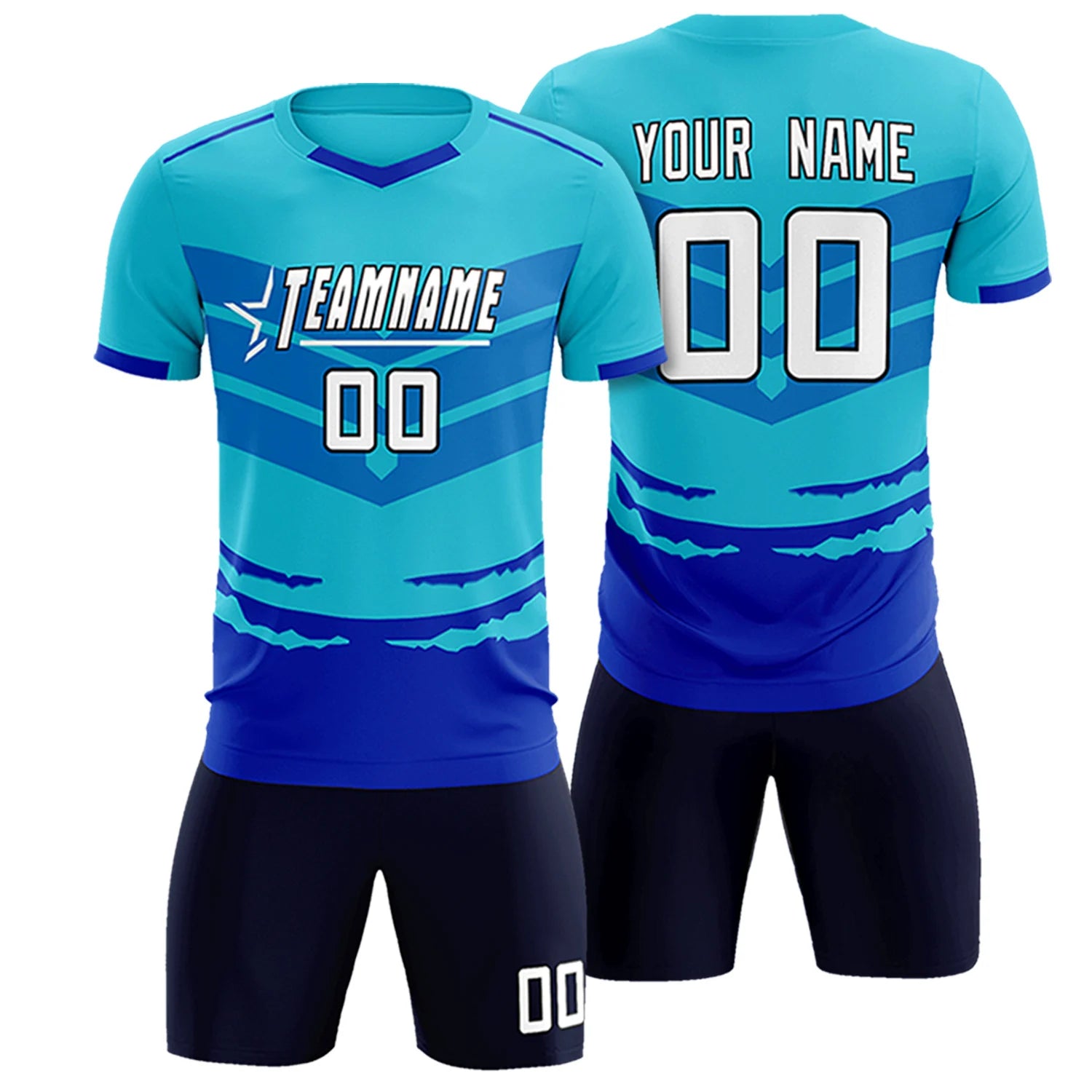 Custom Sky Blue Royal Blue Men Uniform Soccer Sets Jersey