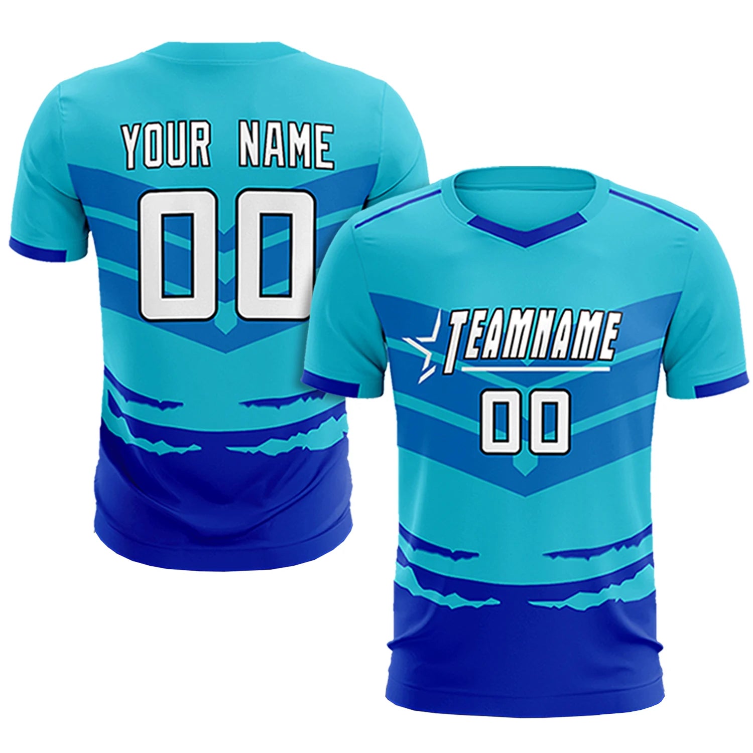 Custom Sky Blue Royal Blue Men Uniform Soccer Sets Jersey