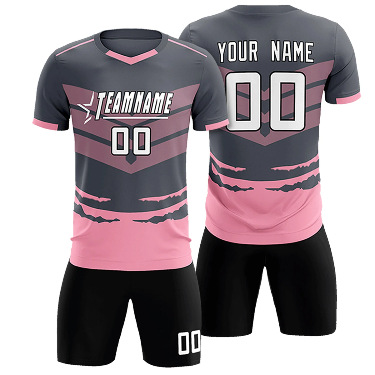 Custom Gray Light Pink Men Uniform Soccer Sets Jersey