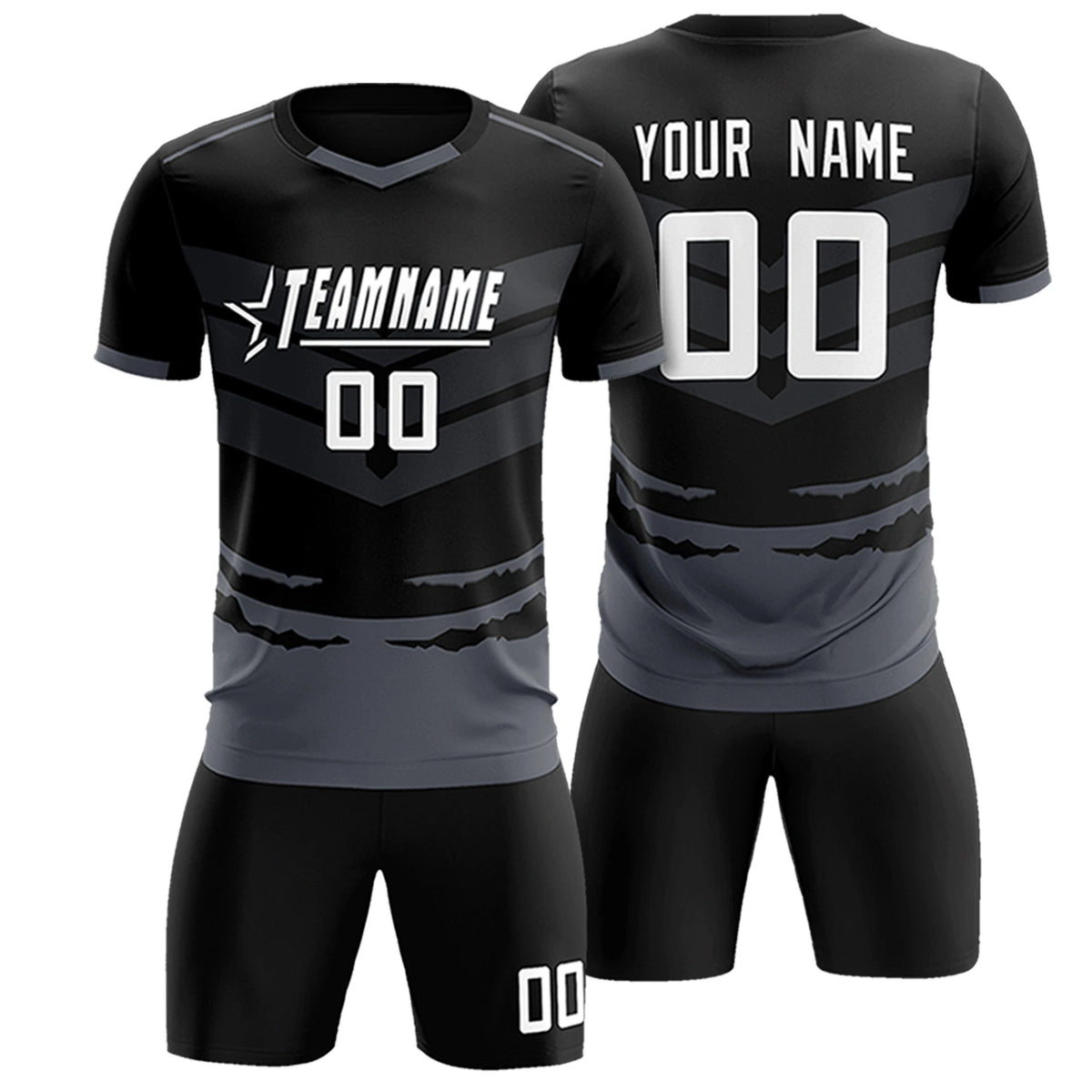 Custom Black Gray Men Uniform Soccer Sets Jersey