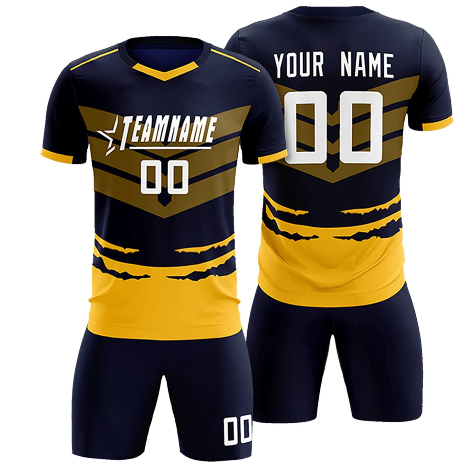 Custom Navy Gold01 Men Uniform Soccer Sets Jersey