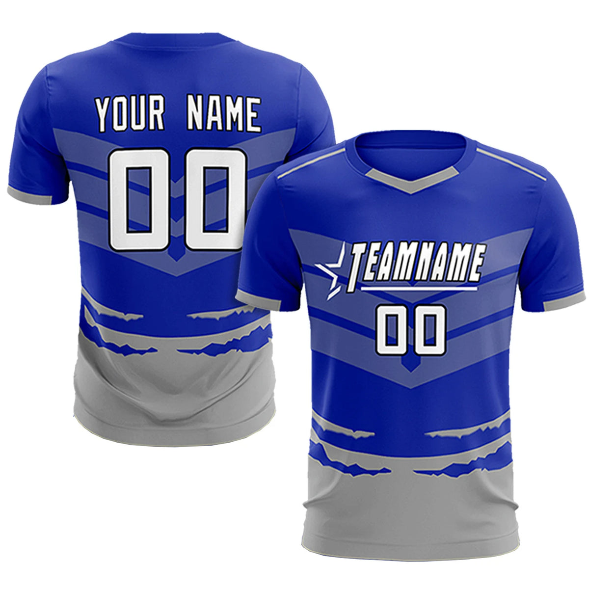 Custom Royal Blue Gray Men Uniform Soccer Sets Jersey