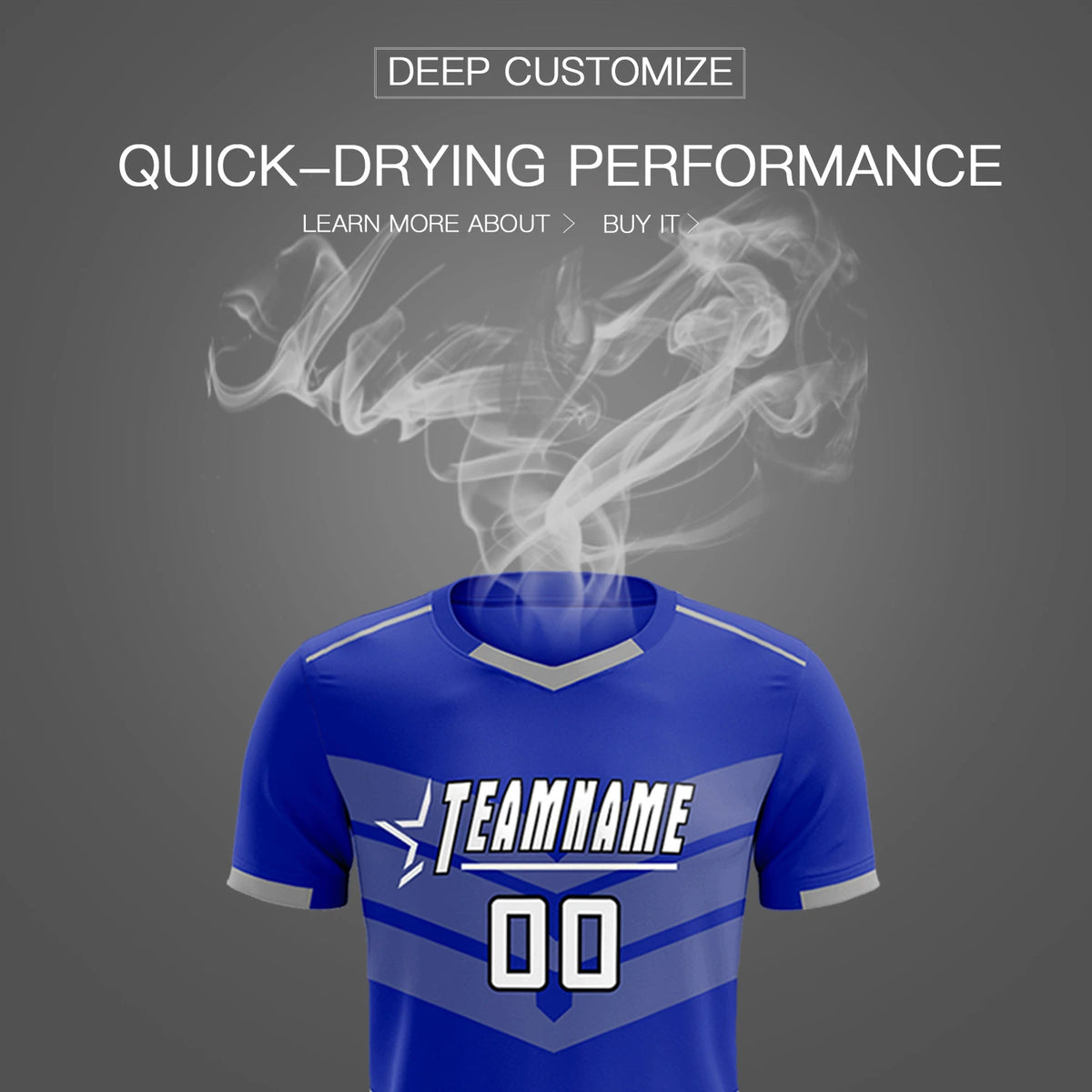 Custom Royal Blue Gray Men Uniform Soccer Sets Jersey