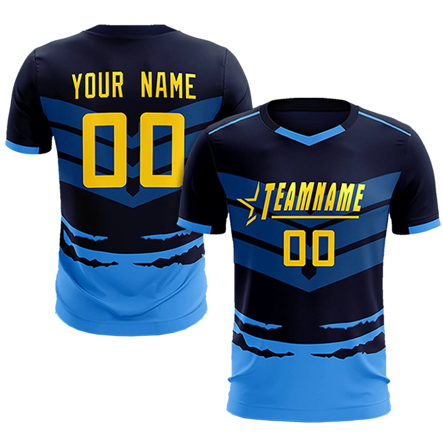 Custom Navy Powder Blue Men Uniform Soccer Sets Jersey