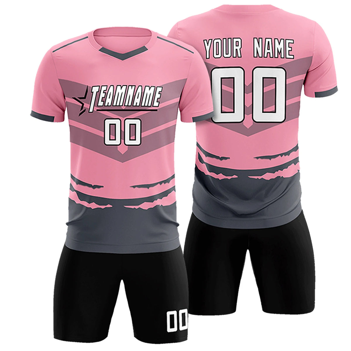 Custom Light Pink Gray Men Uniform Soccer Sets Jersey