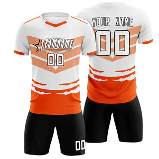 Custom White Orange Men Uniform Soccer Sets Jersey - Style 1