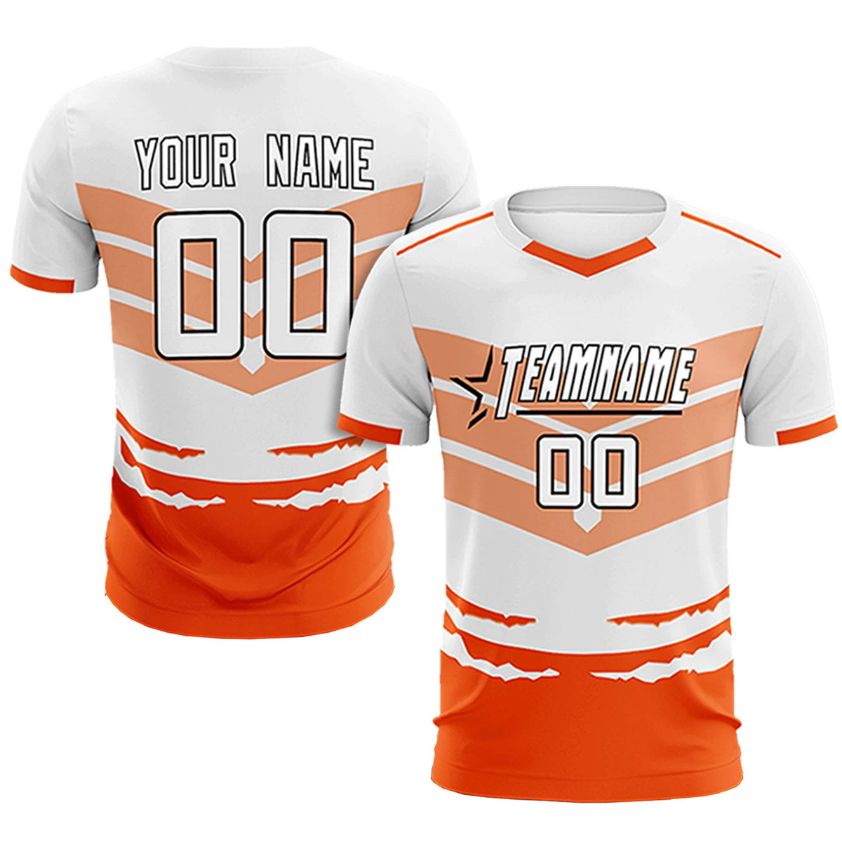 Custom White Orange Men Uniform Soccer Sets Jersey