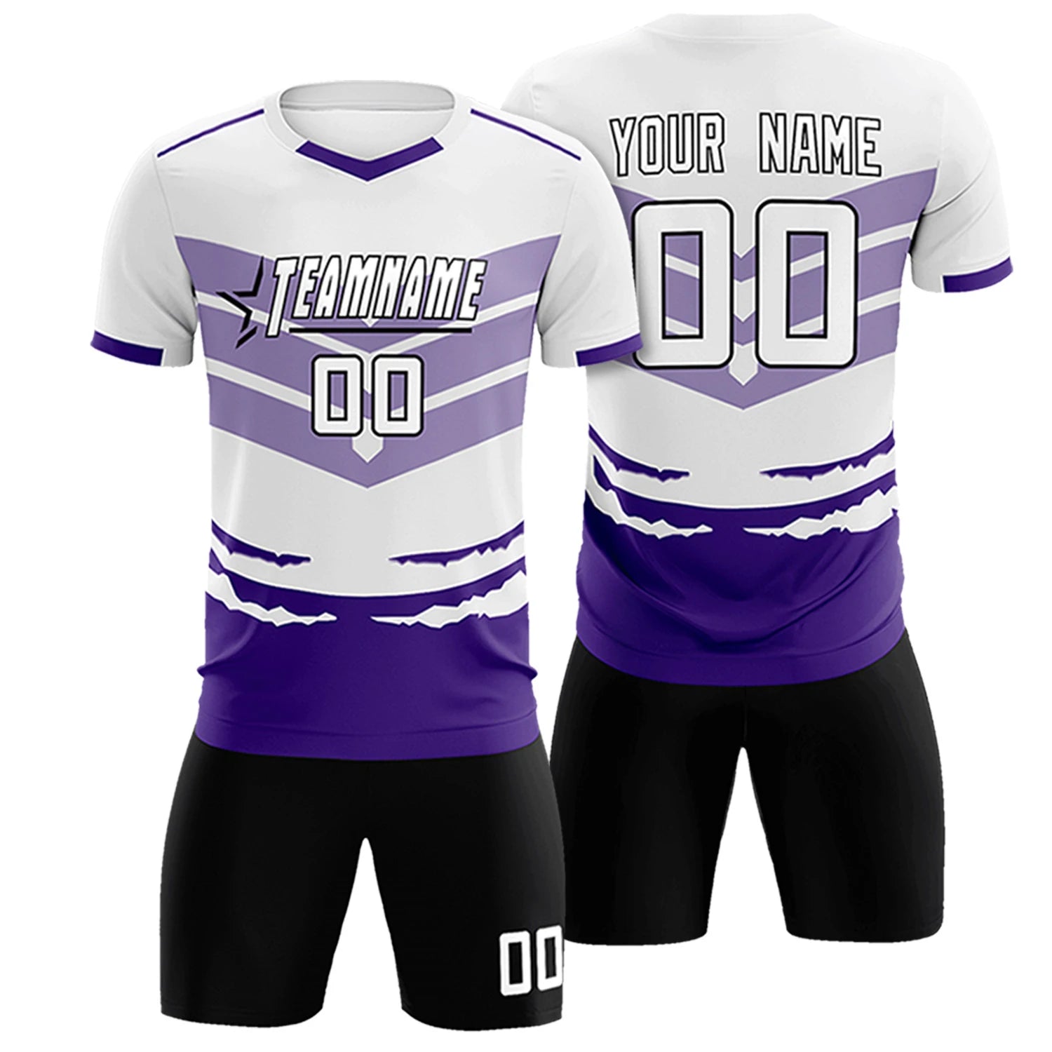 Custom White Purple Men Uniform Soccer Sets Jersey