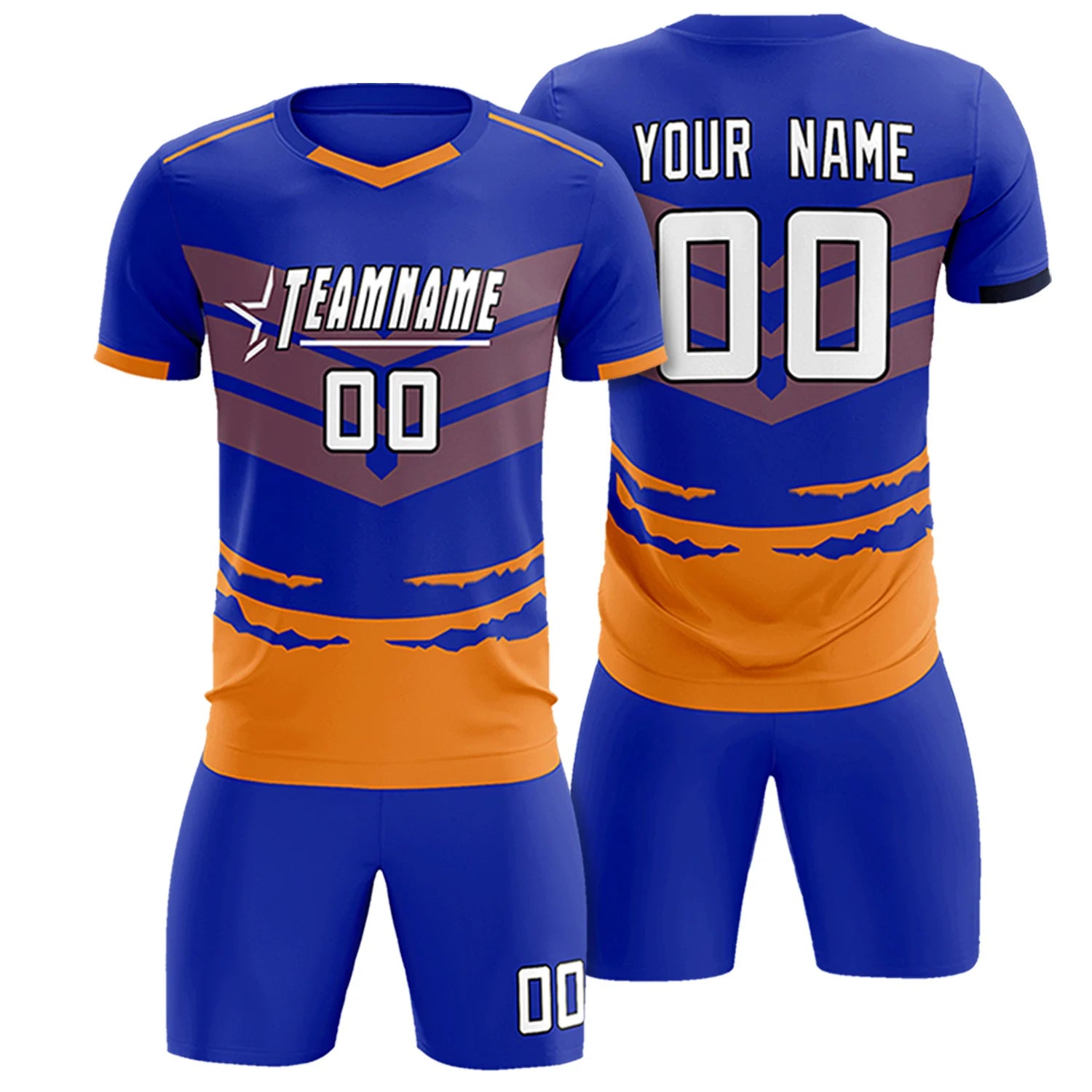 Custom Royal Blue Orange Men Uniform Soccer Sets Jersey