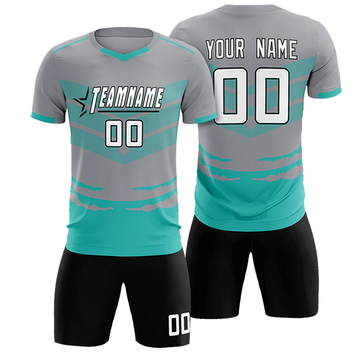 Custom Gray Bright Green Men Uniform Soccer Sets Jersey