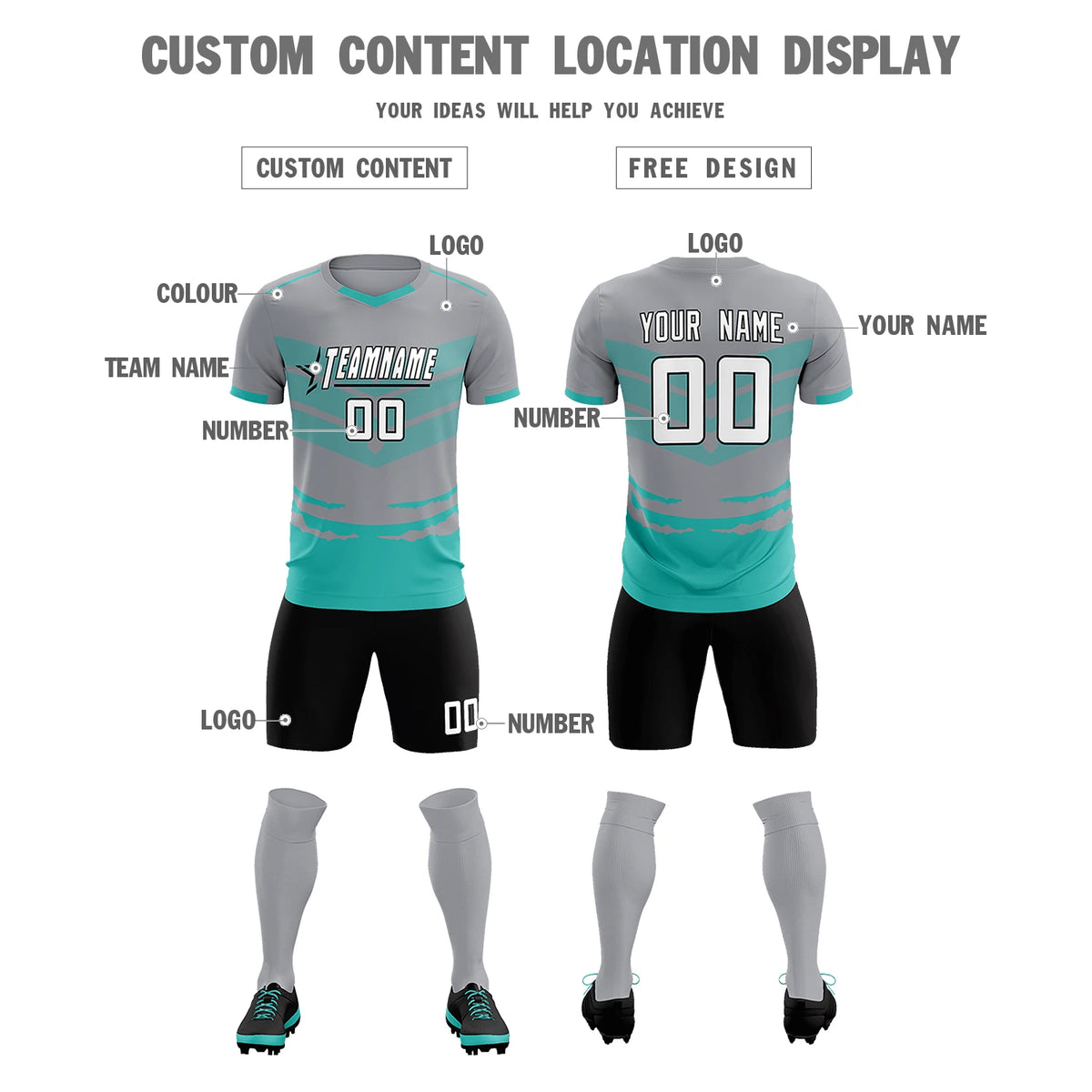 Custom Gray Bright Green Men Uniform Soccer Sets Jersey
