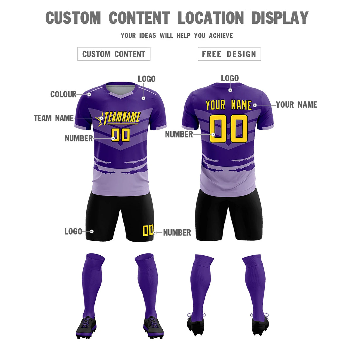 Custom Purple Light Purple Men Uniform Soccer Sets Jersey