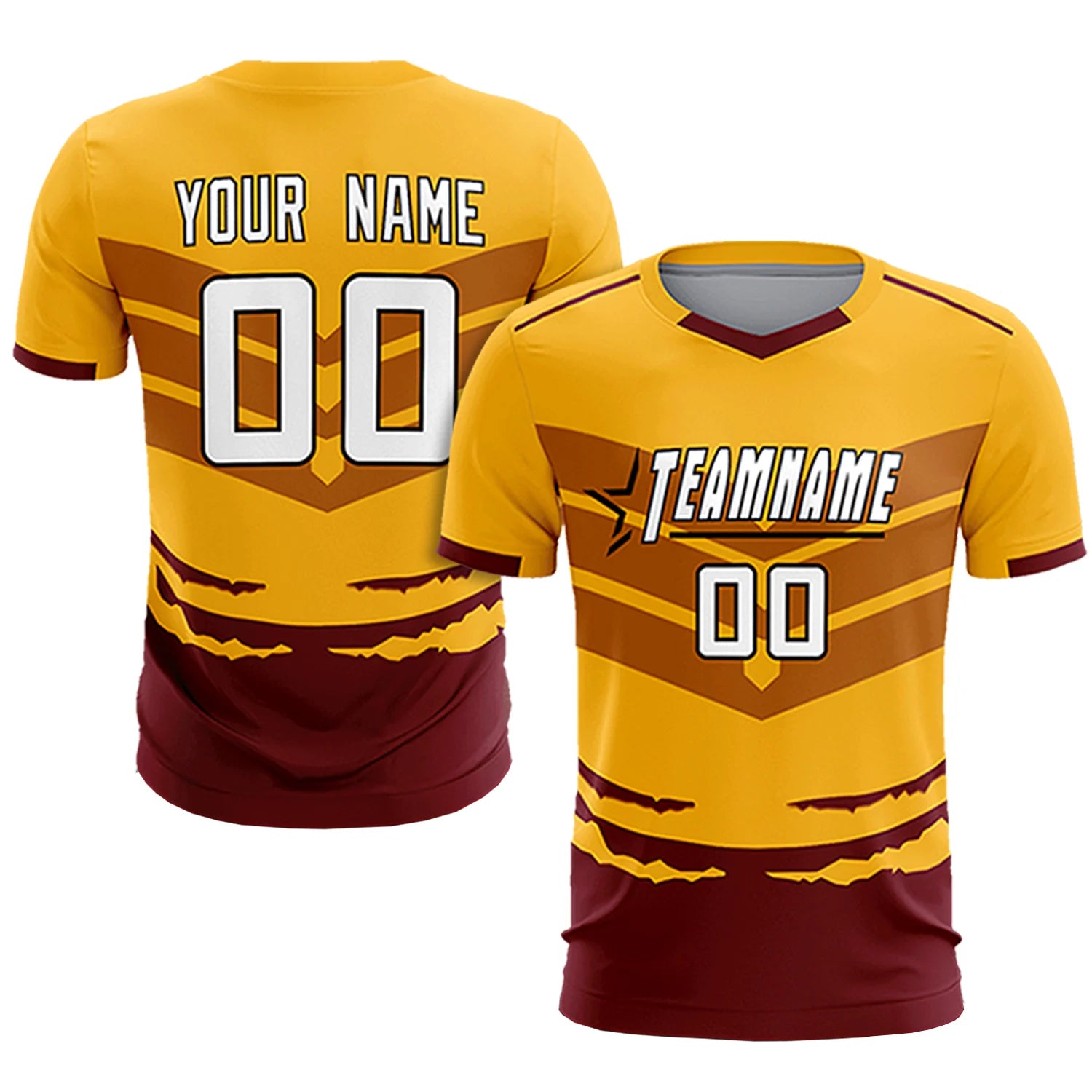 Custom Yellow Crimson Men Uniform Soccer Sets Jersey