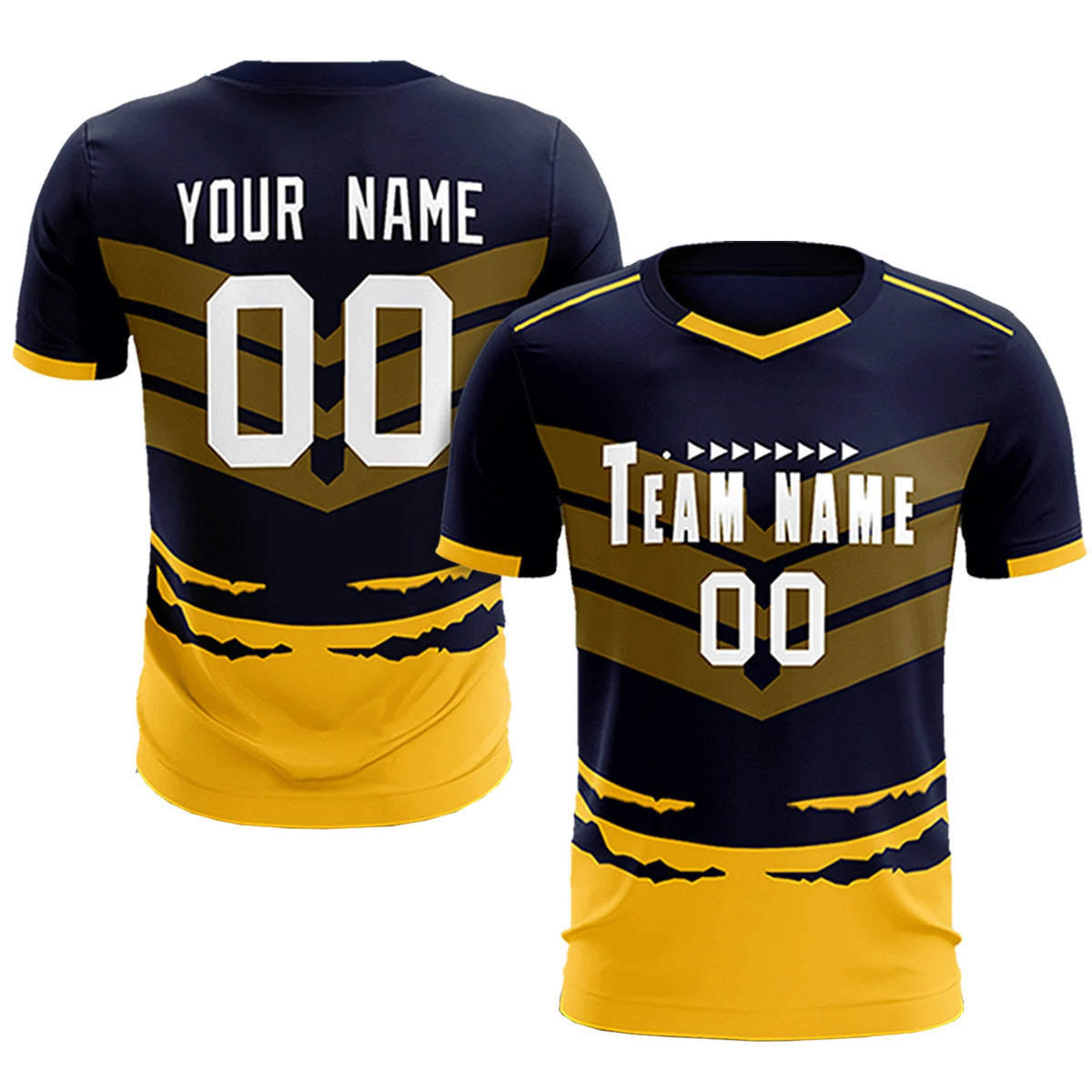 Custom Navy Yellow Men Uniform Soccer Sets Jersey