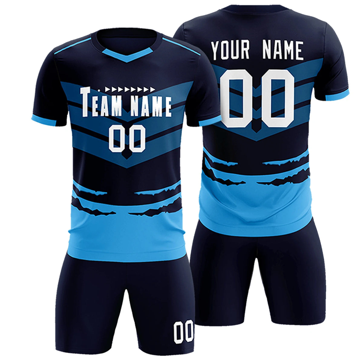 Custom Navy Powder Blue Men Uniform Soccer Sets Jersey