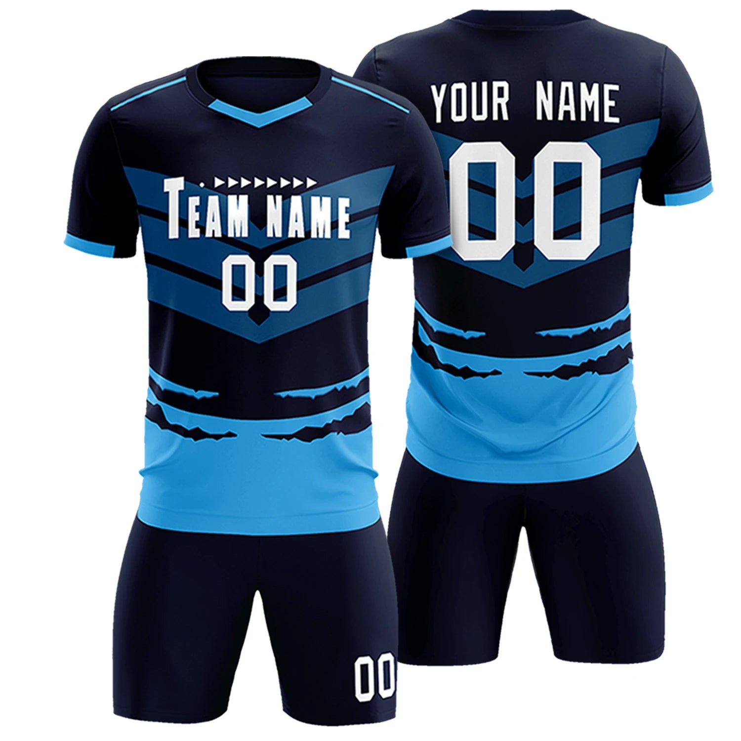 Custom Navy Powder Blue Men Uniform Soccer Sets Jersey