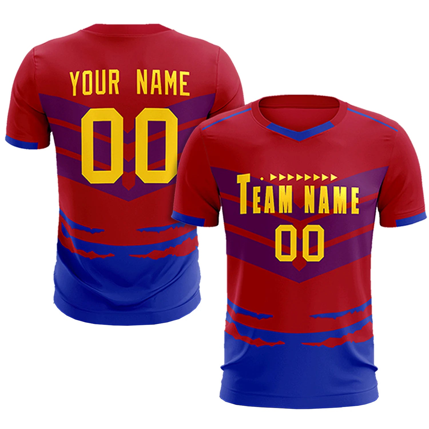 Custom Red Royal Blue Men Uniform Soccer Sets Jersey