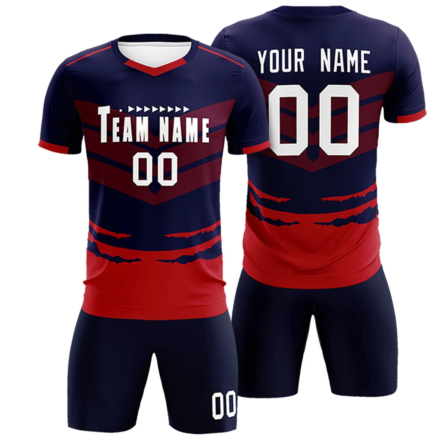 Custom Navy Red Men Uniform Soccer Sets Jersey