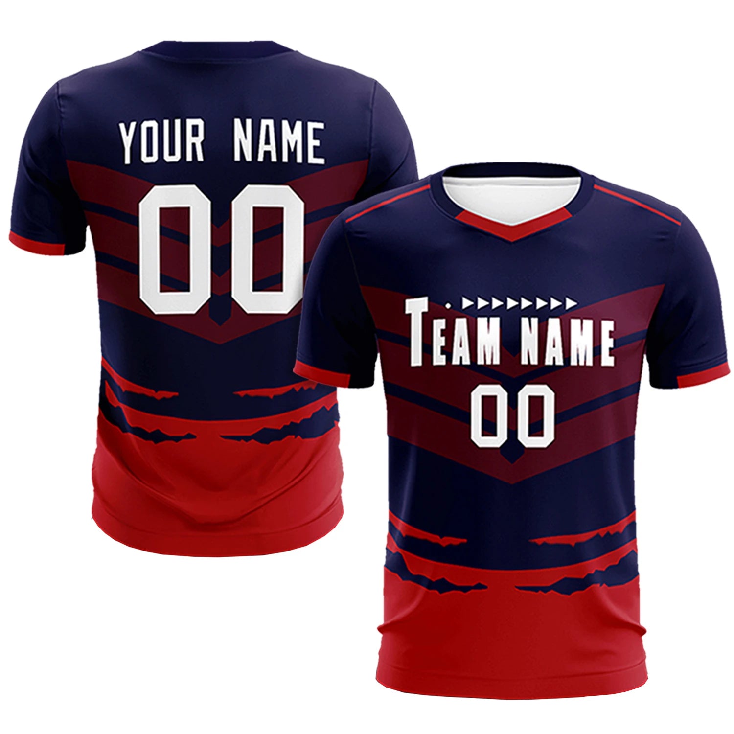 Custom Navy Red Men Uniform Soccer Sets Jersey