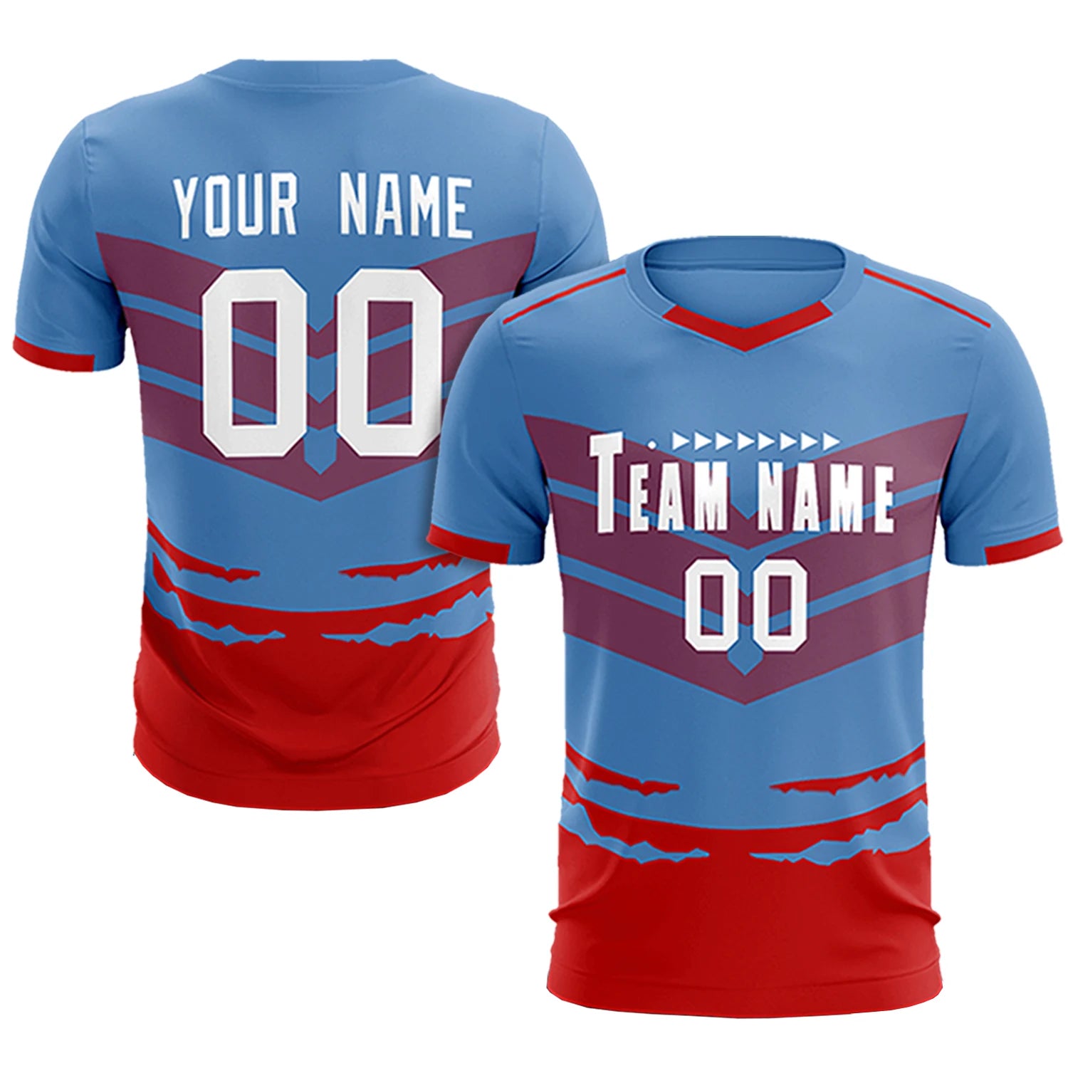 Custom Light Blue Red Men Uniform Soccer Sets Jersey