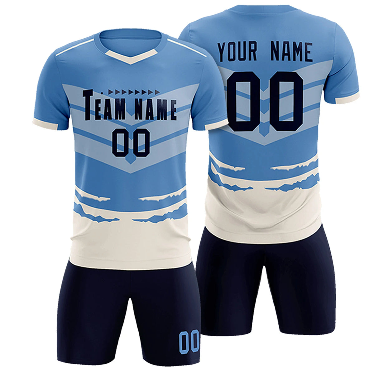 Custom Light Blue Cream Men Uniform Soccer Sets Jersey