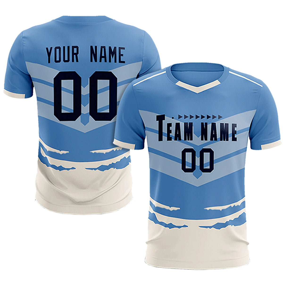 Custom Light Blue Cream Men Uniform Soccer Sets Jersey