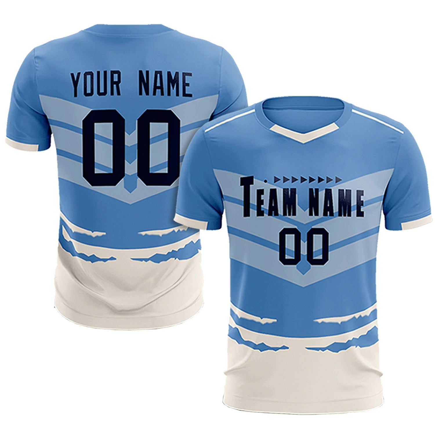 Custom Light Blue Cream Men Uniform Soccer Sets Jersey