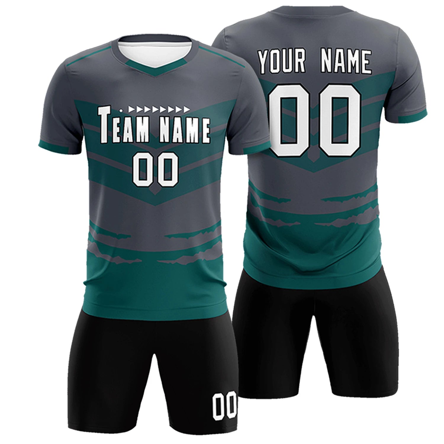 Custom Dark Gray Midnight Green Men Uniform Soccer Sets Jersey