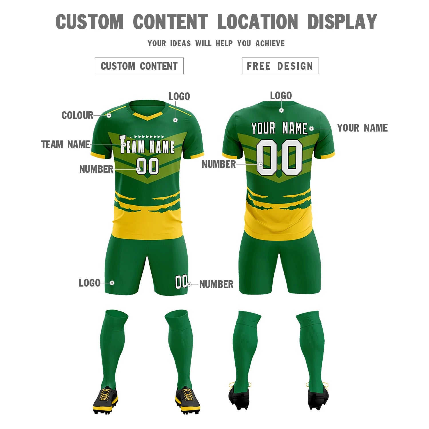 Custom Kelly Green Gold01 Men Uniform Soccer Sets Jersey