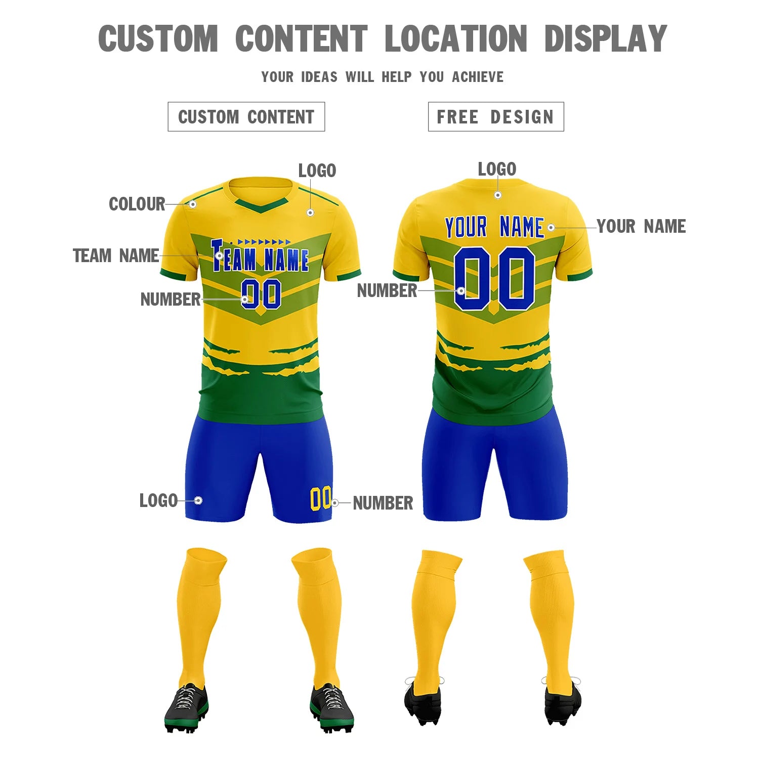 Custom Gold01 Kelly Green Men Uniform Soccer Sets Jersey