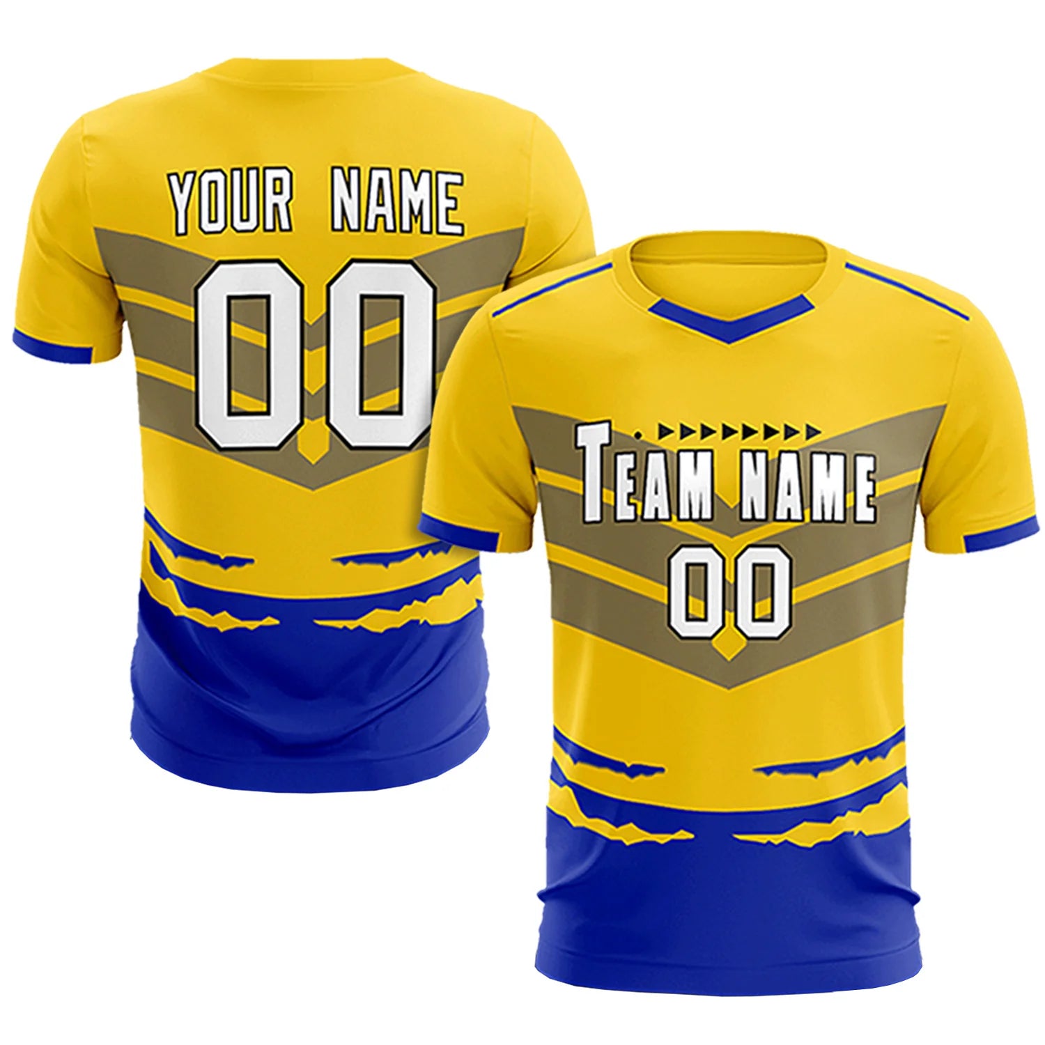 Custom Gold01 Royal Blue Men Uniform Soccer Sets Jersey